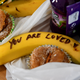 A handwritten message written on fruit by Meghan, Duchess of Sussex when she was helping to prepare food parcels to go in the charity outreach van, are pictured at One25, a charity specialising in helping women to break free from street sex work, addiction and other life-controlling issues, on February 1, 2019 in Bristol, England.